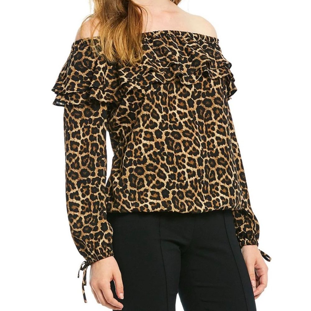 Michael Kors Off-The-Shoulder Leopard-Print Top, Size XL